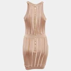 Pre Owned Balmain Dark Beige Stretch Knit Sleeveless Bodycon Mini Dress S
