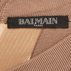 Pre Owned Balmain Dark Beige Stretch Knit Sleeveless Bodycon Mini Dress S