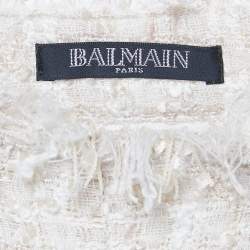 Pre Owned Balmain Cream Tweed Raw Edge Detail Shorts S