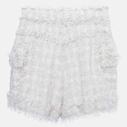 Pre Owned Balmain Cream Tweed Raw Edge Detail Shorts S