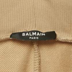 Pre Owned Balmain Beige Logo Print Cotton Knit Shorts M