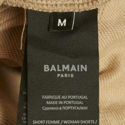Pre Owned Balmain Beige Logo Print Cotton Knit Shorts M