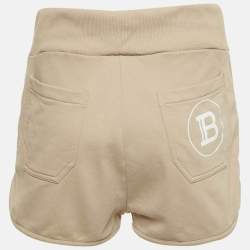 Pre Owned Balmain Beige Logo Print Cotton Knit Shorts M