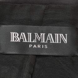 Pre Owned Balmain Black Wool Button Front Mid Length Coat S