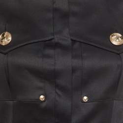 Pre Owned Balmain Black Wool Button Front Mid Length Coat S