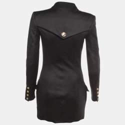 Pre Owned Balmain Black Wool Button Front Mid Length Coat S