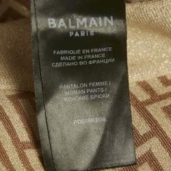 Pre Owned   Balmain Brown Monogram Jacquard Lurex Leggings S
