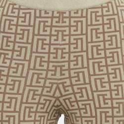 Pre Owned   Balmain Brown Monogram Jacquard Lurex Leggings S