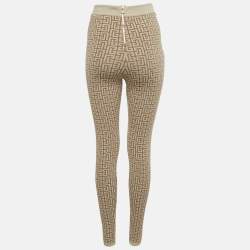 Pre Owned   Balmain Brown Monogram Jacquard Lurex Leggings S