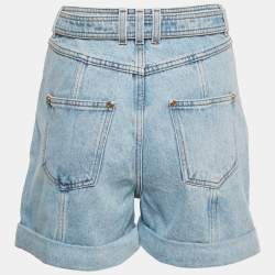 Pre Owned Balmain Blue Logo Detail Belt Denim Short M