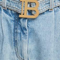 Pre Owned Balmain Blue Logo Detail Belt Denim Short M