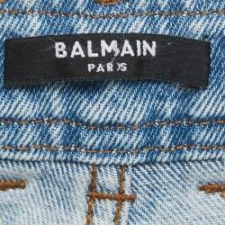 Pre Owned Balmain Blue Logo Detail Belt Denim Short M