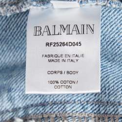 Pre Owned Balmain Blue Distressed Denim Button Detail Shorts M