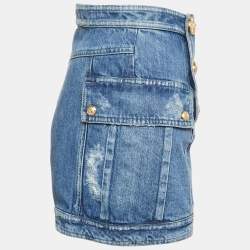 Pre Owned Balmain Blue Distressed Denim Button Detail Shorts M