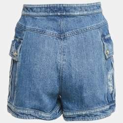 Pre Owned Balmain Blue Distressed Denim Button Detail Shorts M