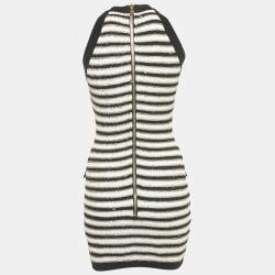 Pre Owned Balmain Black/ White Striped Rib Knit Mini Bodycon Dress S