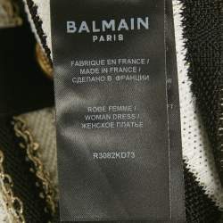 Pre Owned Balmain Black/ White Striped Rib Knit Mini Bodycon Dress S