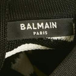 Pre Owned Balmain Black/ White Striped Rib Knit Mini Bodycon Dress S