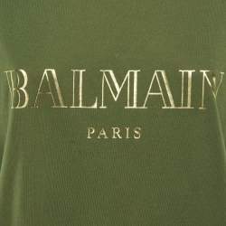 Pre Owned Balmain Olive Green Logo Print Cotton Sleeveless T-Shirt L