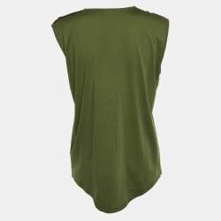 Pre Owned Balmain Olive Green Logo Print Cotton Sleeveless T-Shirt L