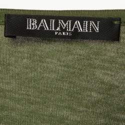 Pre Owned Balmain Olive Green Logo Print Cotton Sleeveless T-Shirt L