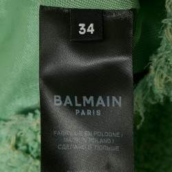Pre Owned Balmain Green Tweed Crop Top & Mini Shorts Set S