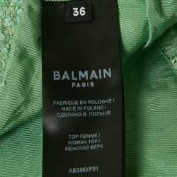 Pre Owned Balmain Green Tweed Crop Top & Mini Shorts Set S