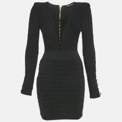 Pre Owned Balmain Black Knit Lace-Up Long Sleeve Mini Dress S