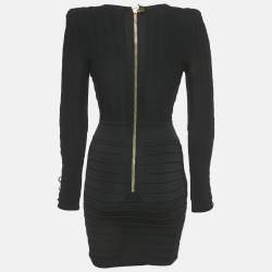 Pre Owned Balmain Black Knit Lace-Up Long Sleeve Mini Dress S