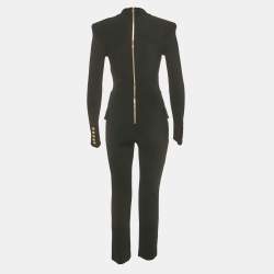 Pre Owned Balmain Black Double Breasted Jersey Tailored Jumpsuit S