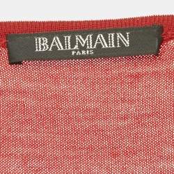 Pre Owned Balmain Red Wool Button Detail Long Sleeve Sweater S