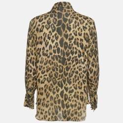 Pre Owned Balmain Brown Leopard Print Crepe Button Front Shirt L
