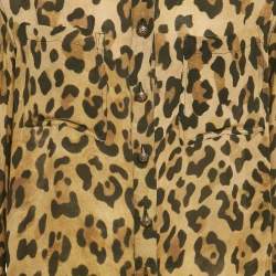 Pre Owned Balmain Brown Leopard Print Crepe Button Front Shirt L
