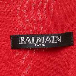 Pre Owned Balmain Red Jersey & Knit Plunge Neck Button Detailed Mini Dress S