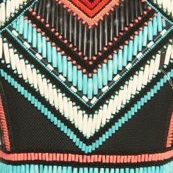 Pre Owned Balmain Black Beaded Canvas Mini Dress S