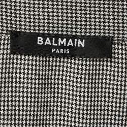 Pre Owned Balmain Monochrome Houndstooth Pattern Crepe Tie Neck Shirt L