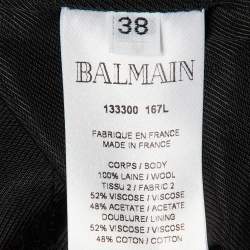 Pre Owned Balmain Black Wool Double Breasted Off-The-Shoulder Dress M