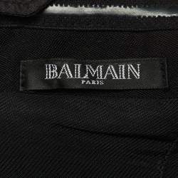 Pre Owned Balmain Black Wool Double Breasted Off-The-Shoulder Dress M