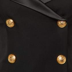 Pre Owned Balmain Black Wool Double Breasted Off-The-Shoulder Dress M