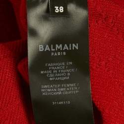 Pre Owned Balmain Red Stretch Knit Button Detail Sweater M