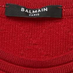 Pre Owned Balmain Red Stretch Knit Button Detail Sweater M