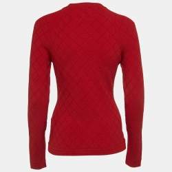 Pre Owned Balmain Red Stretch Knit Button Detail Sweater M