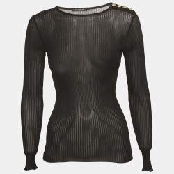 Pre Owned Balmain Black Rib Knit Long Sleeve Top S