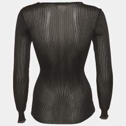 Pre Owned Balmain Black Rib Knit Long Sleeve Top S