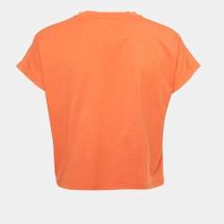 مملوكة مسبقًا Balmain Orange Logo Printed Cotton Knit Crop Top XS