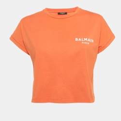 مملوكة مسبقًا Balmain Orange Logo Printed Cotton Knit Crop Top XS