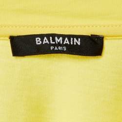 Pre Owned Balmain Yellow Logo Printed Cotton Knit T-Shirt M