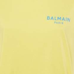 Pre Owned Balmain Yellow Logo Printed Cotton Knit T-Shirt M