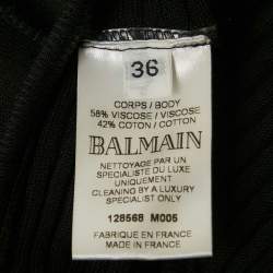 Pre Owned Balmain Black Rib Knit Ruffled One Shoulder Top S