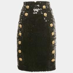 Pre Owned Balmain Black Sequin Button Detail Mini Skirt M
